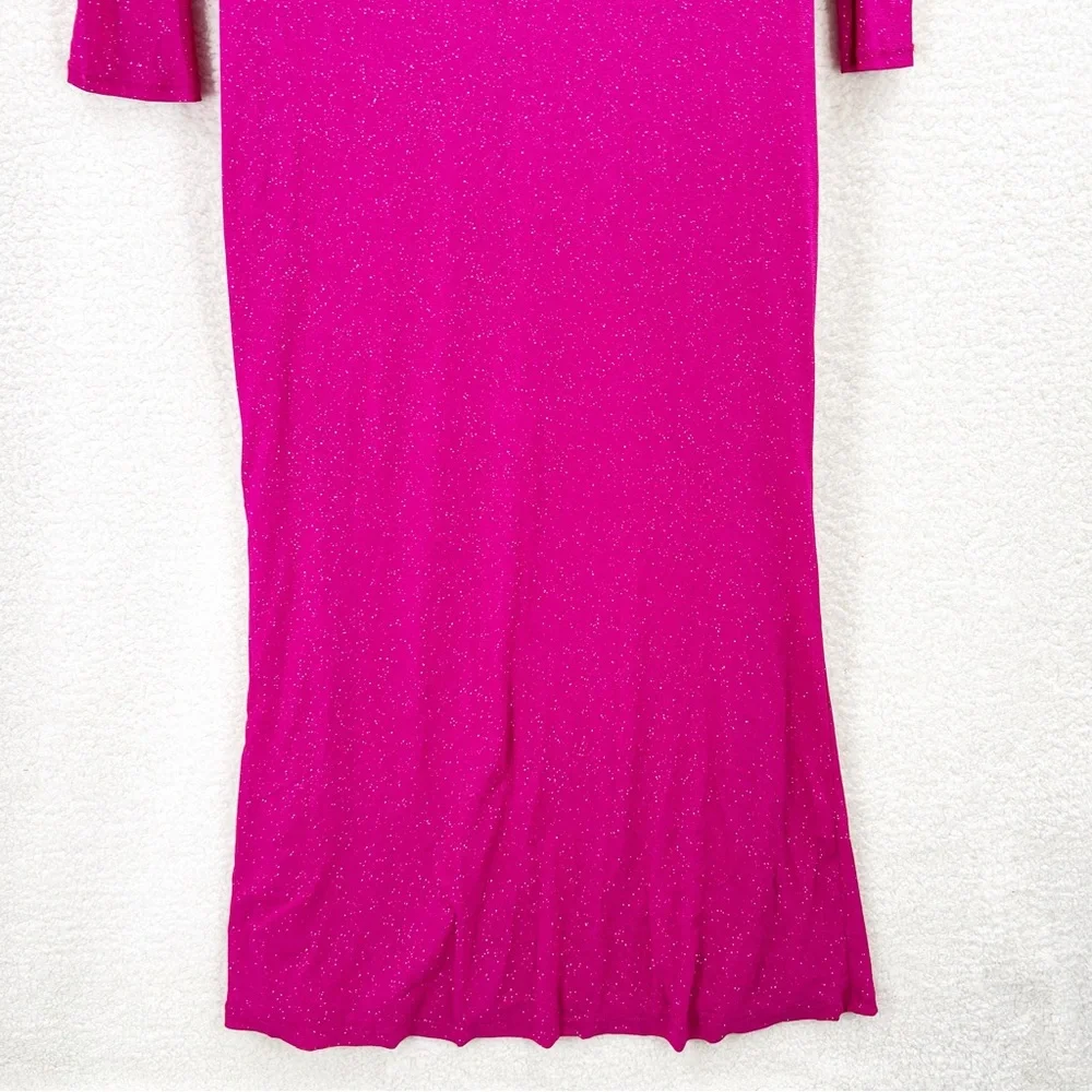 Candalite pink sparkley long sleeve side ruched dress Size L New with tag